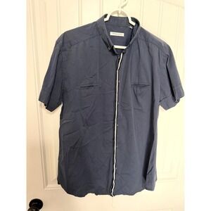 Daniele Fiesoli Shirt Mens XL Navy Blue Short Sleeve Contrast Trim Made in Italy